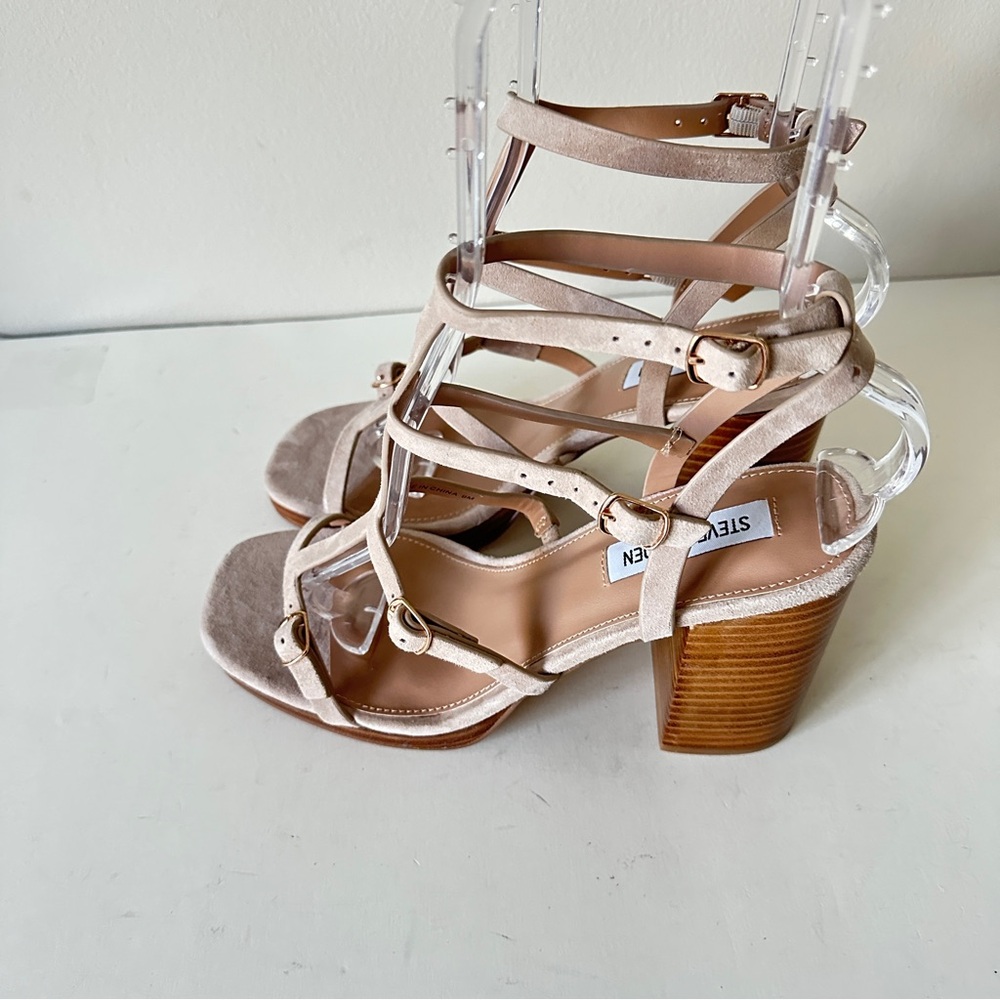 NEW Steve Madden Daelene Tan Suede Strappy Block Heel Platform Sandals, Sz 9M - Picture 3 of 16